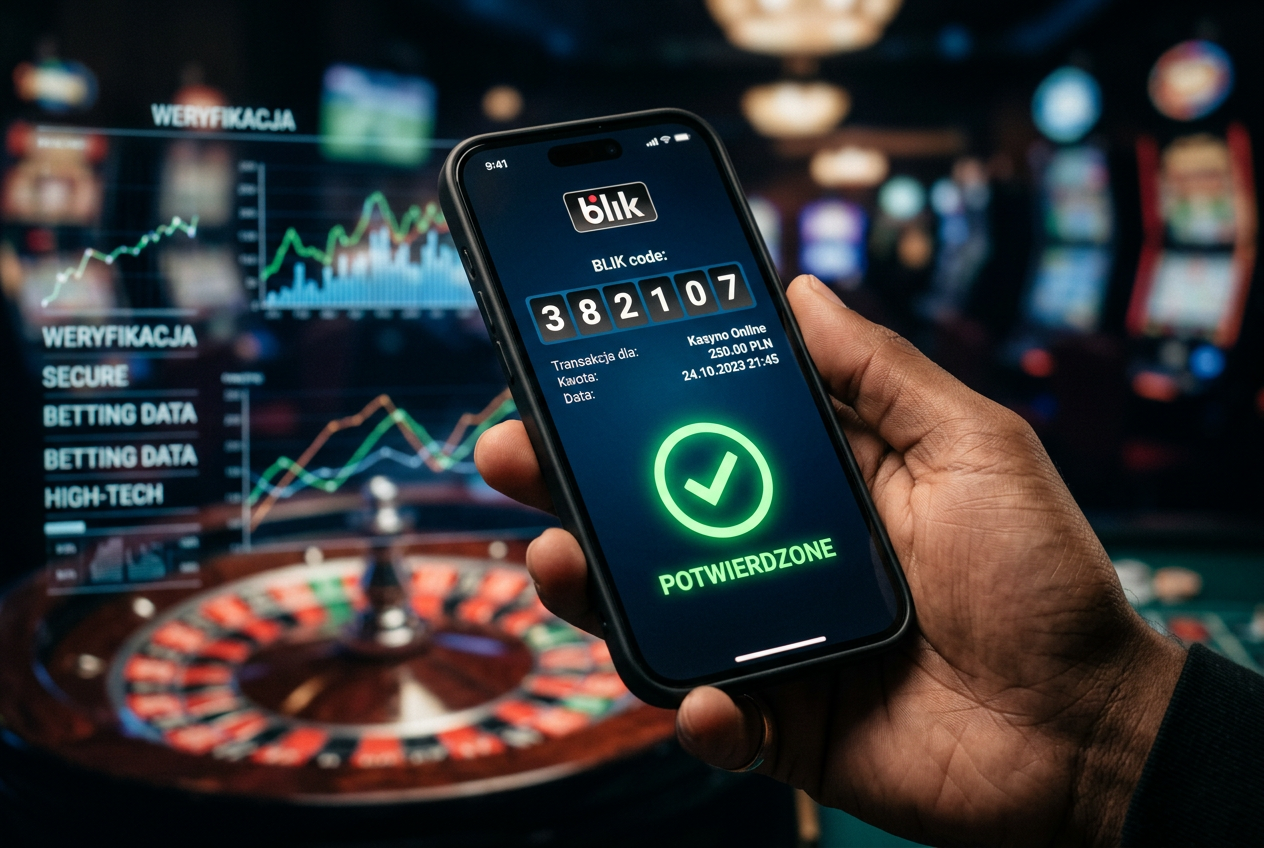 Modern smartphone displaying a secure BLIK code for a casino deposit