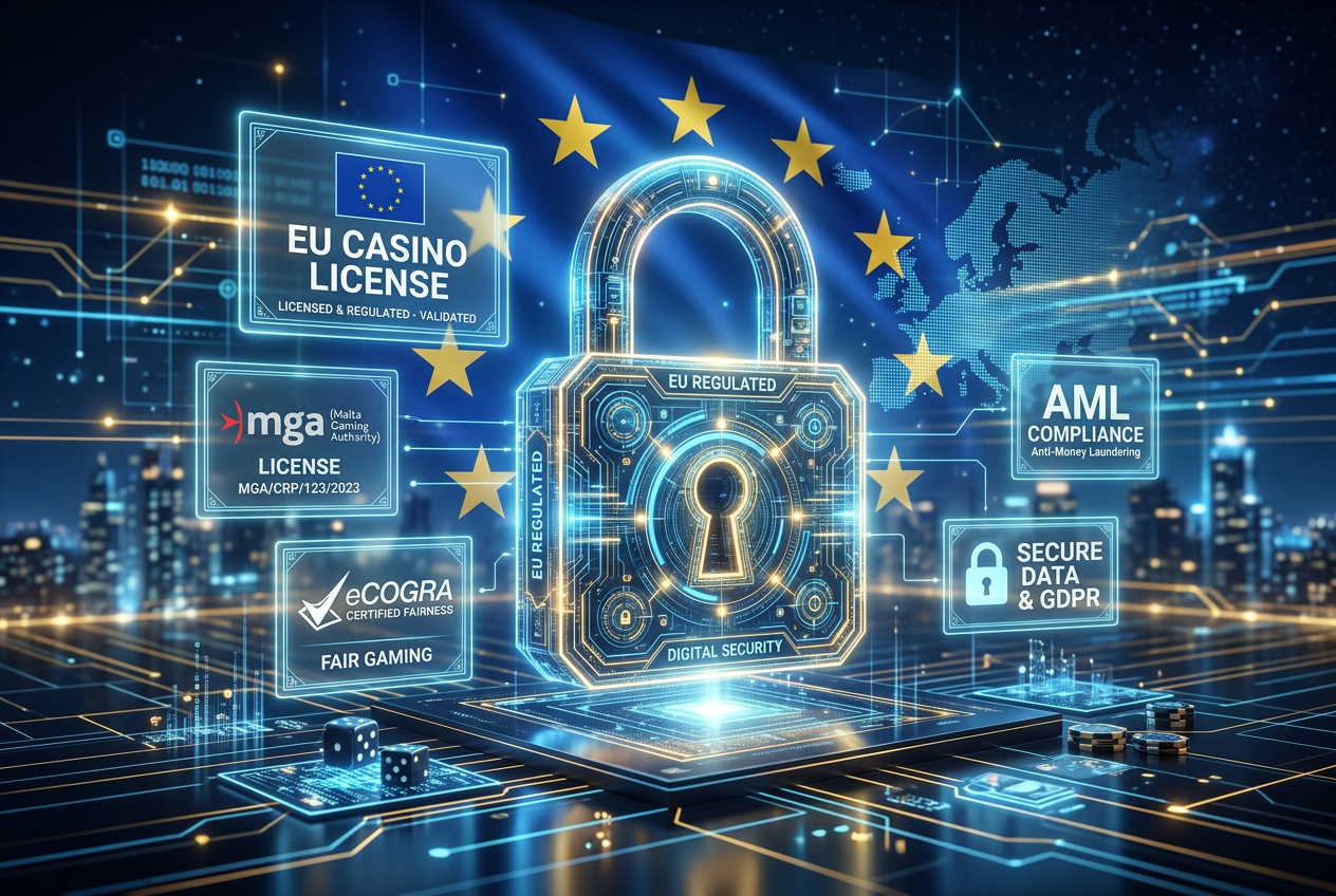 Cyfrowe zabezpieczenia i certyfikaty licencyjne kasyna online na nowoczesnym tle