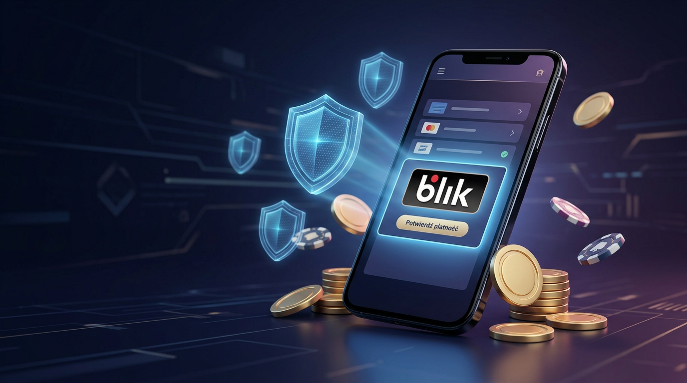 Cybersecurity illustration of a BLIK mobile payment in an online casino